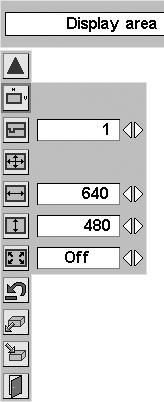 COMPUTER INPUT Display area Selects the area displayed by this projector. Select the resolution at the Display area dialog box.