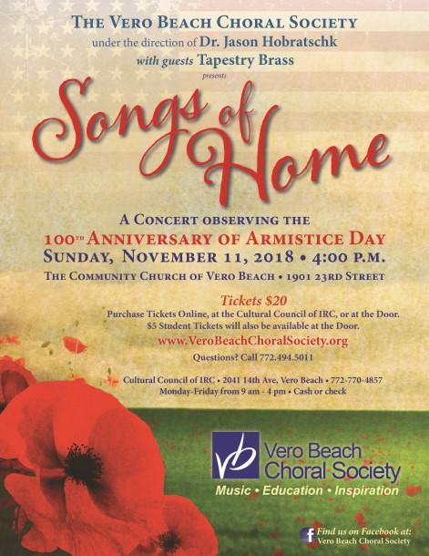100th Anniversary of Armistice Day. Repertoire includes American and English Patriotic Songs, Spirituals, Dvorak's "Going Home," and more.
