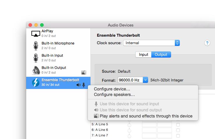 In the Audio Devices window, [Control+click] on Apogee Ensemble Thunderbolt. 3.