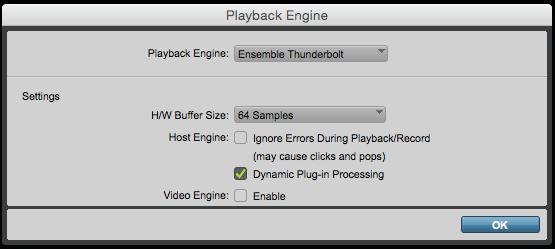 In the Playback Engine drop-down box, select Ensemble Thunderbolt. 3.