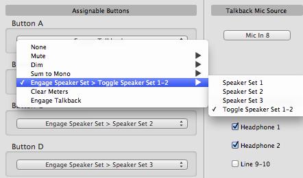 Note: Simultaneous Speaker Sets cannot be engaged by the front panel Assignable Buttons.