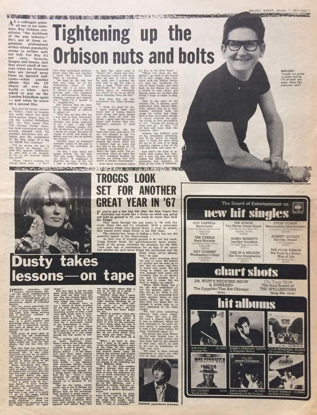 AS collegue pointed out to me sometime, Roy Orbison constitutes " bckbone of pop industry" He's one of those exquisitely professionl rtists whose populrity seems to neir melt nor boil For Roy it's