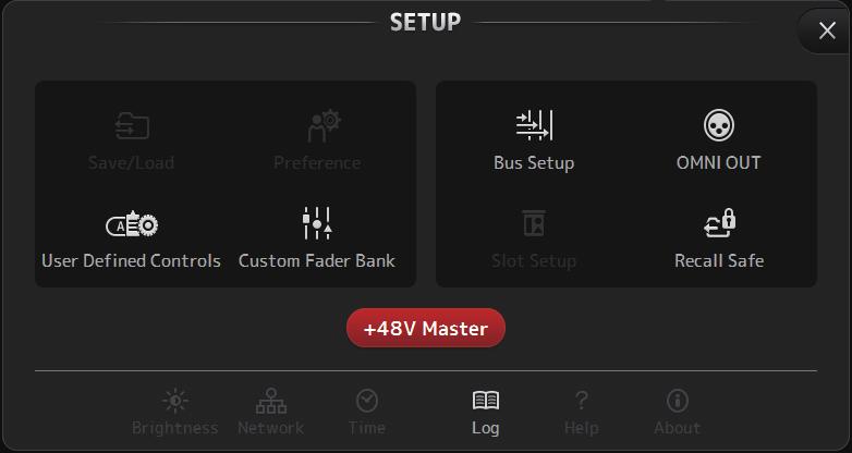 Toolbar SETUP screen Allows you to configure general mixer settings, as well as settings for OMNI OUT and Recall Safe. 1 Bus Setup (page 19) Displays the BUS SETUP screen.