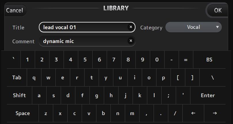 SOFT KEYBOARD screen Allows you to edit titles and comments. This screen varies depending on the operation you are performing.