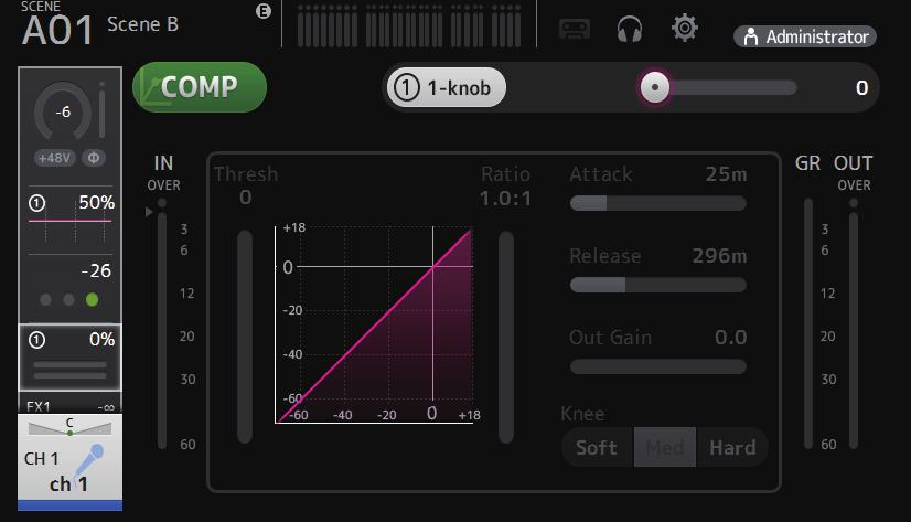 COMP screen Allows you to configure the compressor for each channel.