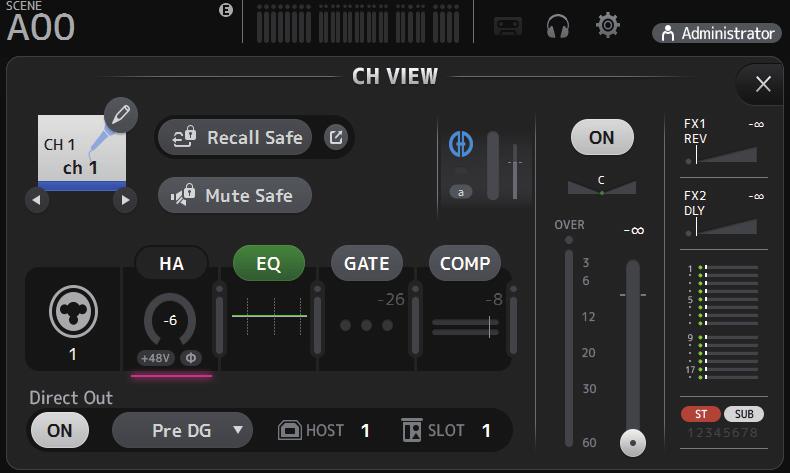 CH VIEW screen Provides an overview of all the settings for a channel. You can change settings using this screen, in addition to the corresponding feature's configuration screen.