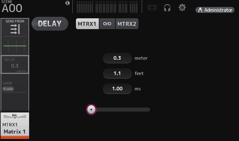 DELAY screen Allows you to configure the delay applied to the signal output from the MATRIX channels. This works well for delay compensation for speakers that are placed far away.