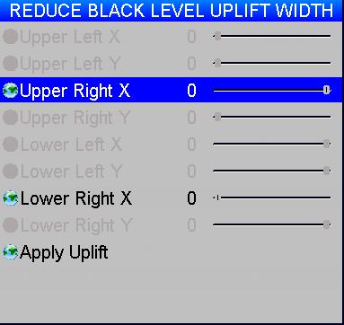 Reduce Black Level Uplift Width (continued) USING THE PROJECTOR In the Reduce Black Level Uplift Width menu, settings correspond to coordinates within the unblended regions.