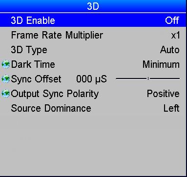 USING THE PROJECTOR 3D menu Set 3D Enable to On or Off as required. Use the Frame Rate Multiplier to reduce flicker when the incoming 3D video signal has a low frame rate.