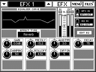 . Turn channel s V-Pot to :00 to send channel to Aux 9. 4. Press the EFX button in the QuickMix area. The INTERNAL effects screen displays on the Touchscreen (left of Figure -8).