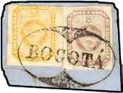 Colombia Starting Price 1860 Second Issue 1462 «1860, 5 c. greyish lilac on laid paper, stone A, a large margined example, detailed and lovely impression with intense color. Scarce. Scott 9; Yv 7a.