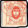 Colombia Starting Price 1561 1562 1561 «1861, 20 c. red, position 6, a sensational marginal copy from the top of the sheet, clear base margin to large at sides, fresh impression.