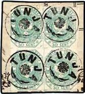 Colombia Starting Price 1624 1861-62, 50 c. green, a stunning fresh copy from the left margin of the sheet, other sides being clear to large, with part of Tunja manuscript cancel. Very rare thus.