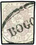 Colombia Starting Price 1641 1861-62, 1 p. lilac on bluish paper, clear to very large margins, deep shade, showing part of two neat strikes of Barbacoas double oval.