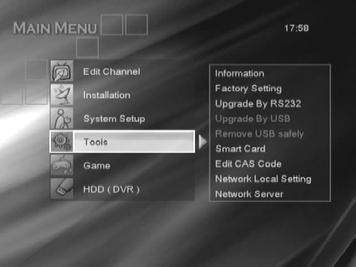 3 - OPERATION 3.1 Initial Setup When the receiver is powered on for the first time, the main menu will appear.