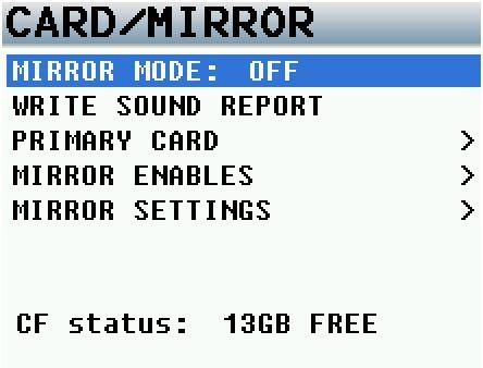 MAIN MENU Record Card and Mirror Menu The card/mirror menu sets the parameters of the primary recording and mirroring functions of Maxx.