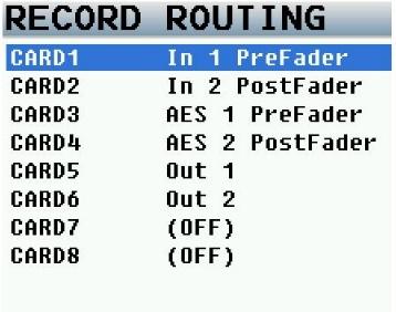 MAIN MENU Record Routing The record routing menu controls what is routed to and recorded to each track.