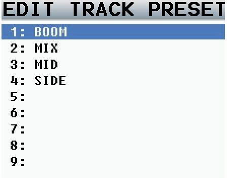 source of the recorded track. Track names can be individually entered or can be selected from a list of track name presets. Naming a track 1.