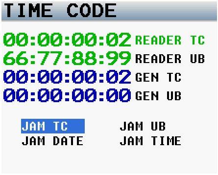 The reader shows the time code and user bits that are being received from a source that is connected to the time code in on the BNC connector.