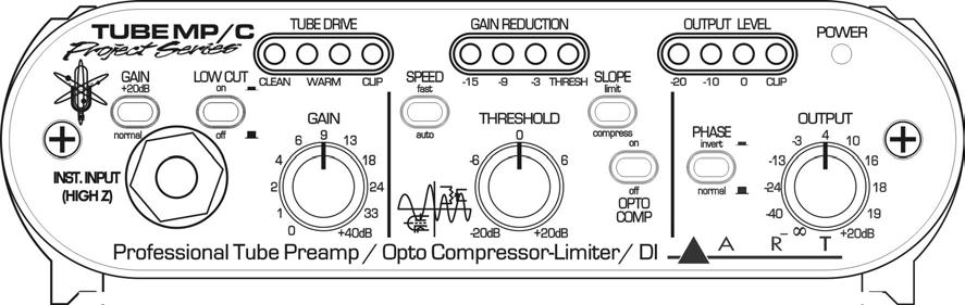 FRONT PANEL CONTROLS & INDICATORS Figure 1 - Front view Gain Control The Gain control sets the amount of input gain of the Tube MP/C.