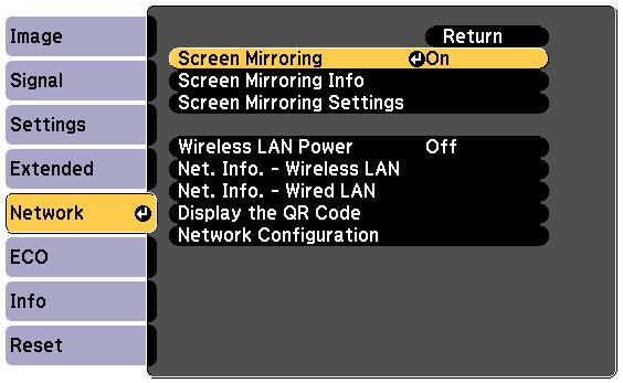 Wireless Network Projection from Mobile Device (Screen Mirroring) You cn send imge to your projector from mobile devices such s lptops, smrtphones, nd tblets using Mircst technology (EB L615U/EB