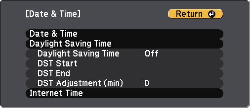 Select Time, press [Enter], nd use the displyed keybord to enter the current time.