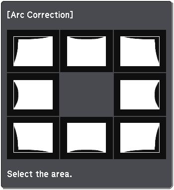 Imge Shpe 53 e f Select Arc Correction nd press [Enter]. You see the re selection screen.