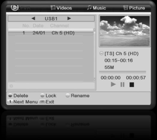 Press EXIT to exit the Main Menu Page. Menu Media Player The Media Player sub-menu allows you to view recordings, video, music and image files stored on your USB storage device.