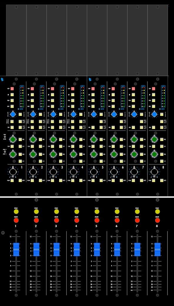 2.0 Input Channels 1-8 provides eight (8) input channels on the left-hand side of the console.