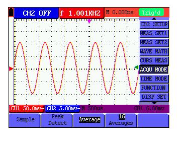 6-Using the Oscilloscope 6.12 Using Average for Smoothing Waveforms Using the Average acquisition mode, you can smooth out the displayed waveform by averaging multiple data samples.