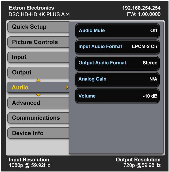 Audio Submenu This submenu allows you to configure the audio settings through the DSC. Figure 27.