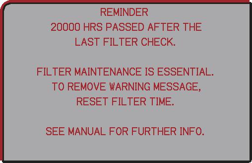 Troubleshooting Related messages (continued) Message Description A note of precaution when cleaning the air filter.