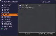 AUDIO menu AUDIO menu From the AUDIO menu, items shown in the table below can be performed.