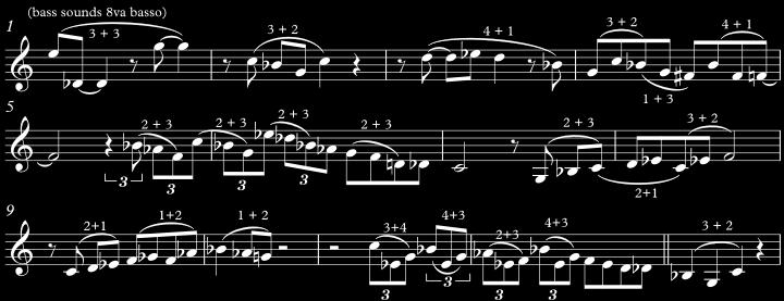 All three lines move outside the chords from the second half of their first bar, and land on a chord note again at the last beat of the second bar.