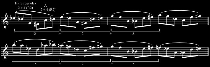 In the second line the intervals between all trichords are minor seconds.