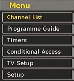 IDTV Menu System The IDTV menu can only be viewed when watching digital terrestrial broadcasting. Press the TV/DTV button to turn IDTV on while the TV is in analogue mode. Press the M ENU button.