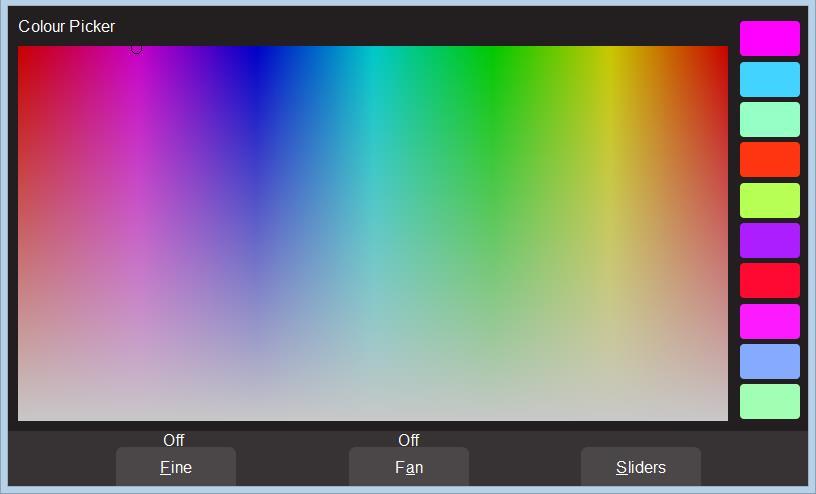 9.5 CONTROLLING COLOUR 9.5.1 Picker App From the Home screen, open the Apps page (described above) then touch the colour Picker app icon. Fixtures that have colour attributes will flash their buttons.