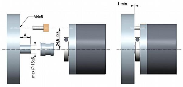 3.2 Encoder with hollow shaft (model ASRC) 3.2.1 Installation using the antirotation pin (customary installation) Fasten the