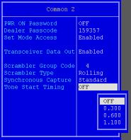 Optional UT-109 or UT-110 Voice scrambler unit is required. D Scrambler code Set the scrambler code number.