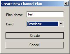 1. Create New Channel Plan: Use this button to manually create a channel plan. You will be asked to provide a name for the plan and select the band (FCC Cable, IRC, HRC, or Broadcast).