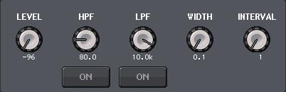 Talkback and Oscillator Mode = BURST NOISE LEVEL knob, HPF knob, and LPF knob...same as in PINK NOISE mode. WIDTH...Indicates the length of noise being output intermittently.