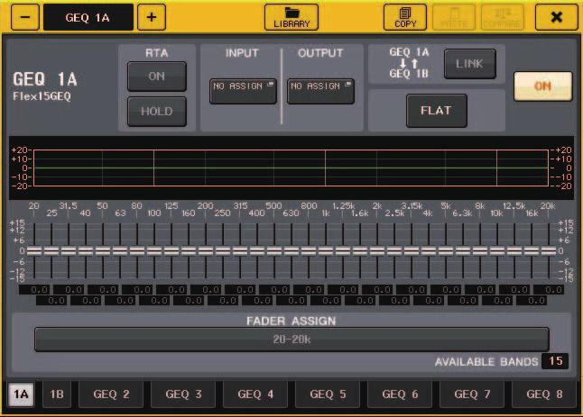 Graphic EQ, Parametric EQ, effects, and Premium Rack GEQ EDIT window (Flex 15GEQ) Inserting a PEQ in a channel This section explains how to insert a PEQ into the selected channel for use. STEP 1.
