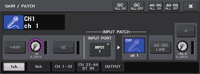 7 8 GC indicator Indicates the fixed gain value output to the audio network if the Gain Compensation function is turned on.