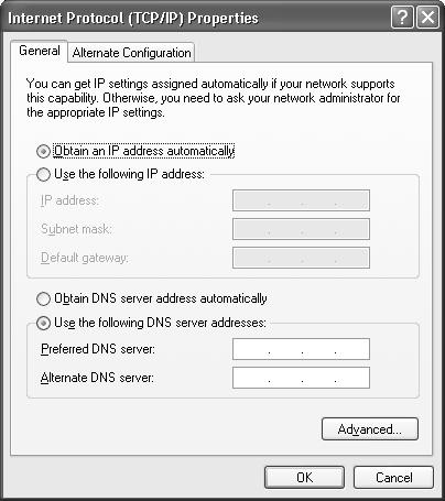Access point mode: On the General tab, select Internet Protocol, then click the Properties button. You see this screen: 9. If your access point uses DHCP, select Obtain IP address automatically.