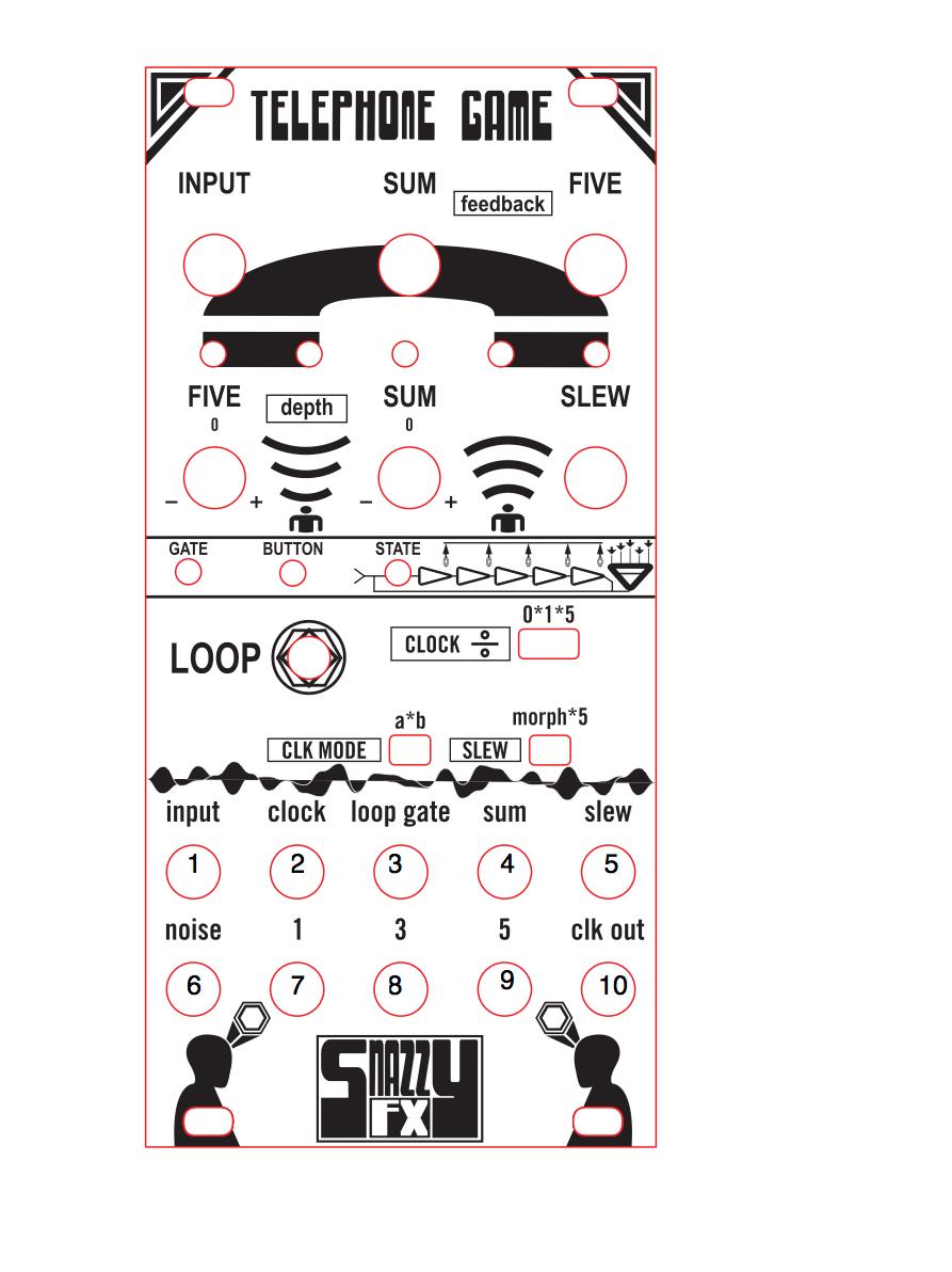 SNAZZY FX TELEPHONE GAME :JACKS 1. INPUT MAIN SIGNAL INPUT if nothing is plugged in, WHITE NOISE is sent to the INPUT.