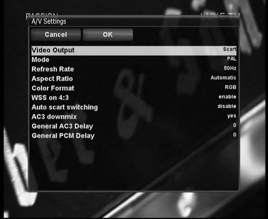 A/V Settings [ i: MENU > Setup > System > A/V Settings] Here you will find options necessary to set up the audio