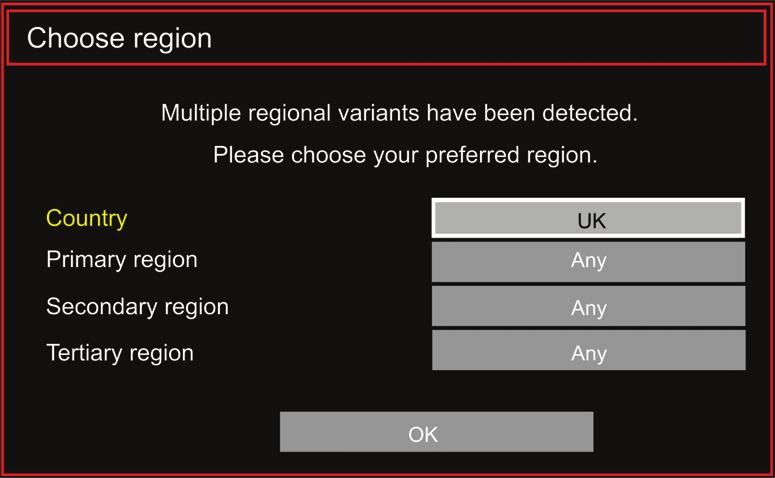 Note: You can press MENU button to cancel. End of the search process, Choose Region menu screen will be displayed (if any multiple region variants are detected).