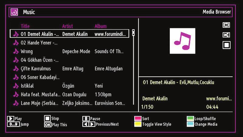 Playing Music via USB When you select Music from the main options, available audio fi les will be fi ltered and listed on this screen. enable recording feature.