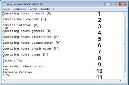 3.2.3 Values in counter file When you open up the value file then a text editor window opens. Following the values are described. ST.03.11 counter file - 350B_455B_755B eco_v1.00.