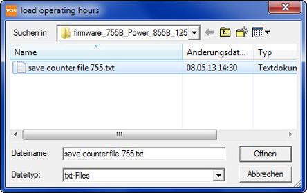 4.2 Counter file The counter file can be used to store the values of the actual counter situation. This can be a help either after a maintenance or when an exchange of the electronics is necessary. 4.